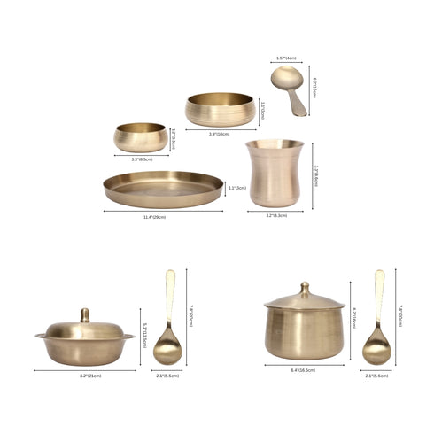 Pure Kansa Full Dining set with 2 Round Thali and Serving bowls (18-piece set)