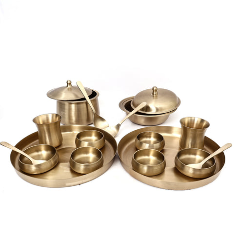Pure Kansa Full Dining set with 2 Round Thali and Serving bowls (18-piece set)