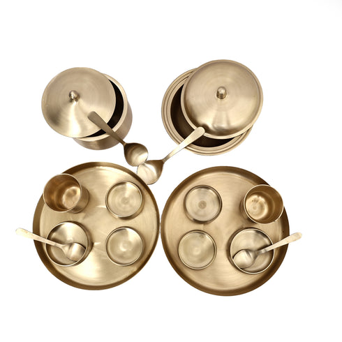 Pure Kansa Full Dining set with 2 Round Thali and Serving bowls (18-piece set)