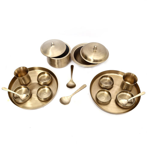 Pure Kansa Full Dining set with 2 Round Thali and Serving bowls (18-piece set)