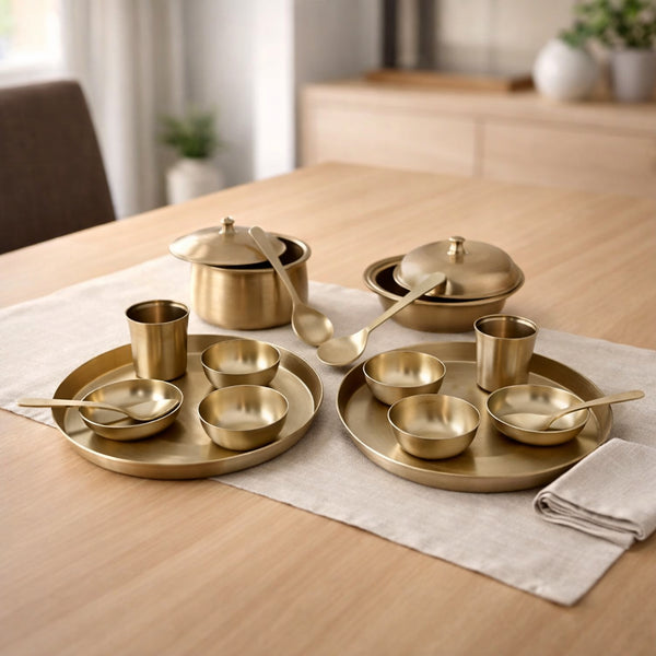 Pure Kansa Full Dining set with 2 Round Thali and Serving bowls