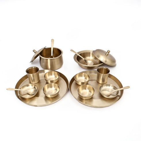 Pure Kansa Full Dining set with 2 Round Thali and Serving bowls (18-piece set)