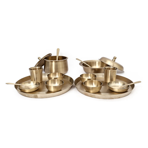 Pure Kansa Full Dining set with 2 Round Thali and Serving bowls (18-piece set)