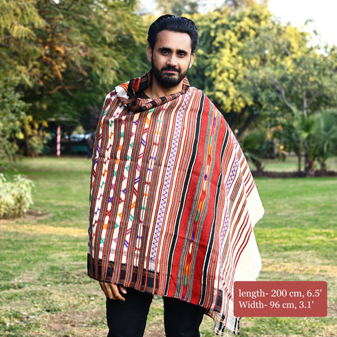 Rajasthani Handwoven Pattu Shawl— Ivory—78.74" X 37.79"