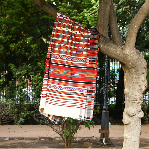 Rajasthani Handwoven Pattu Shawl— Ivory—78.74" X 37.79"