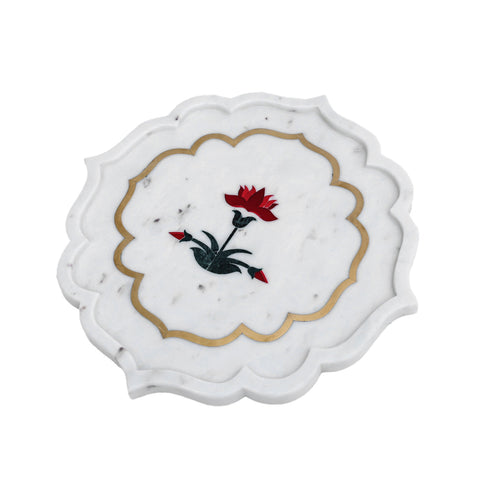 Royal Bloom Lotus Marble Inlay Decorative Plate
