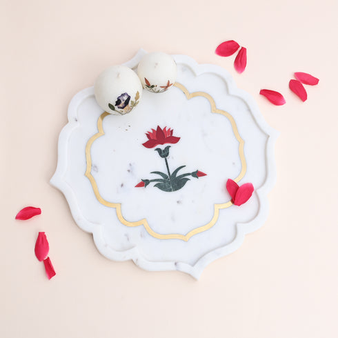 Royal Bloom Lotus Marble Inlay Decorative Plate