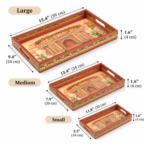 Royal Peacock Palace Wooden Serving Tray Set of 3