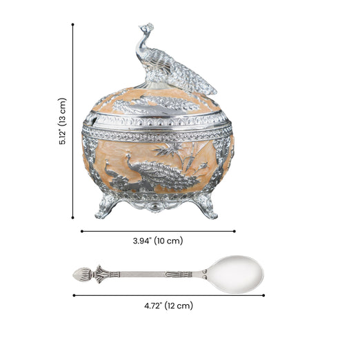 Royal Peacock Peach Enamel Sugar Pot with Spoon