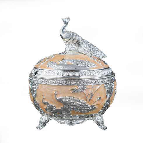Royal Peacock Peach Enamel Sugar Pot with Spoon