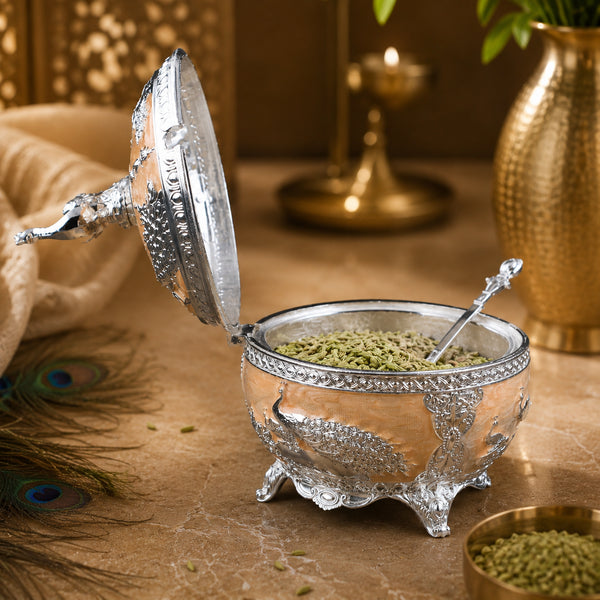 Royal Peacock Peach Enamel Sugar Pot with Spoon