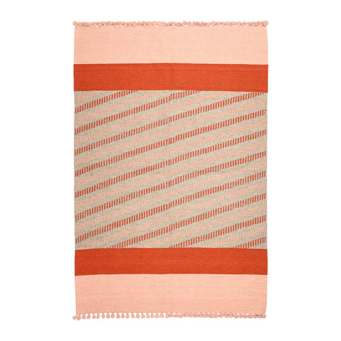 Rust and Peach Handwoven Jawaja Durrie - Stripe Pattern