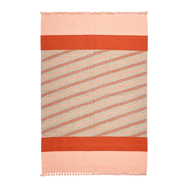 Rust and Peach Handwoven Jawaja Durrie - Stripe Pattern