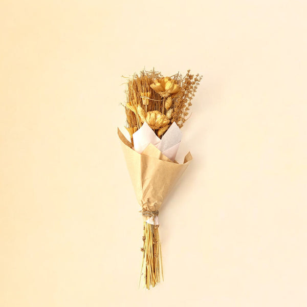 Rustic Dried Flower Bouquet in Kraft Paper Wrap – Handmade Golden Wheat & Bloom Arrangement for Home Decor & Gifting