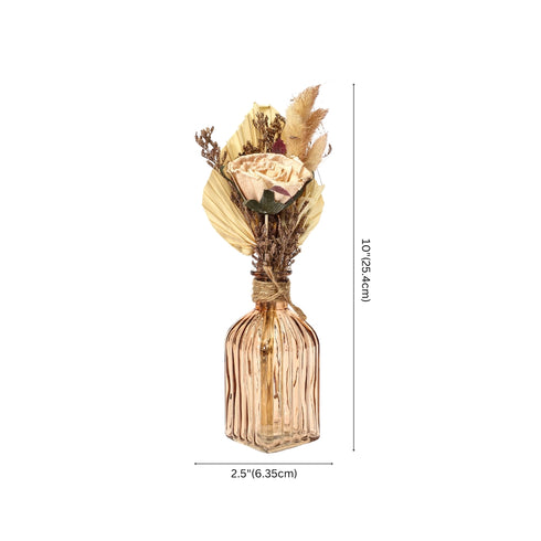 Rustic Dried Flower Bouquet in Amber Glass Bottle – Handcrafted Pampas & Palm Fan Arrangement for Boho Home Decor