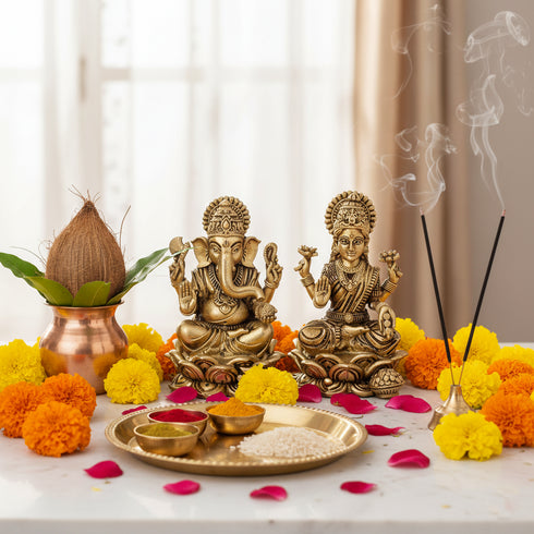 Sacred Brass Lakshmi Ganesha Idols – Spiritual Decor Item