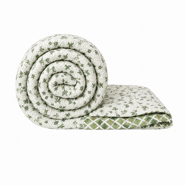 Sage Green Blossom Handcrafted Double Bed Comforter