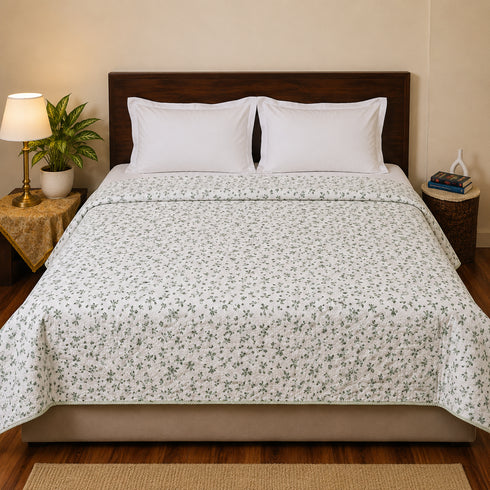 Sage Green Blossom Handcrafted Double Bed Dohar