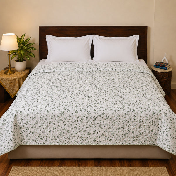 Sage Green Blossom Handcrafted Double Bed Dohar