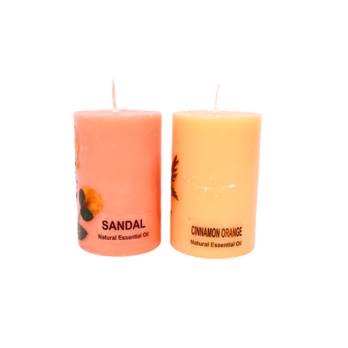 Sandalwood and Cinnamon Orange Scented Eco-friendly Soy Wax Pillar Candles-Set