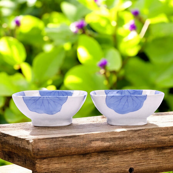 Set of 2 Blue Pottery Square Bowls—White