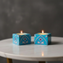 Set of 2 Blue Pottery T-Light Candles Holders