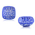 Set of 2 Floral Pattern Blue Pottery Bowls—Blue—6”