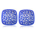 Set of 2 Floral Pattern Blue Pottery Bowls—Blue—6”
