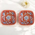 Set of 2 Floral Pattern Blue Pottery Bowls—Maroon—6”
