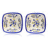 Set of 2 Floral Pattern Blue Pottery Bowls—White—4”