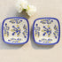 Set of 2 Floral Pattern Blue Pottery Bowls—White—4”