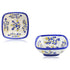 Set of 2 Floral Pattern Blue Pottery Bowls—White—4”