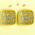 Set of 2 Floral Pattern Blue Pottery Bowls—Yellow—4”