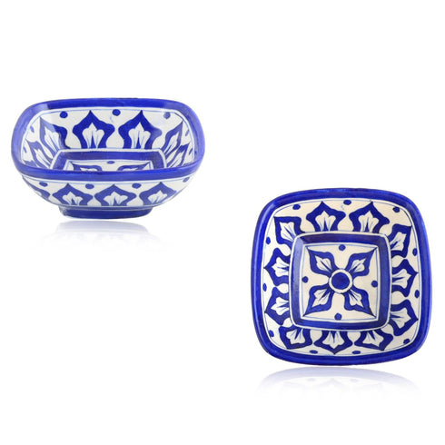 Set of 2 Floral and Geometric Pattern—Blue—6”