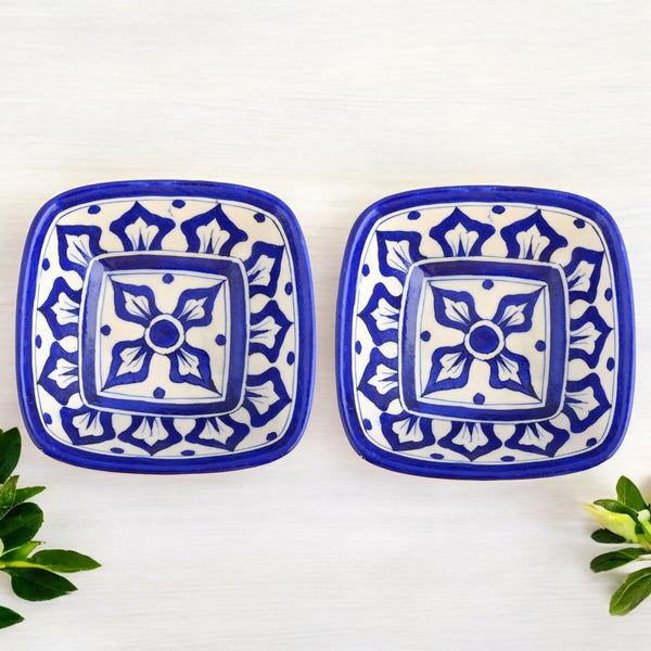 Set of 2 Floral and Geometric Pattern—Blue—6”