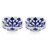 Set of 2 Floral and Geometric Pattern Blue Pottery Bowls—White—6”