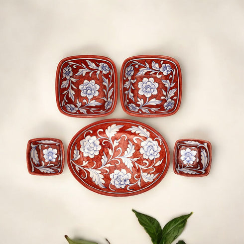 Set of 3 Handcrafted Jaipur Blue Pottery Bowls – Oval & Round Floral Bowls