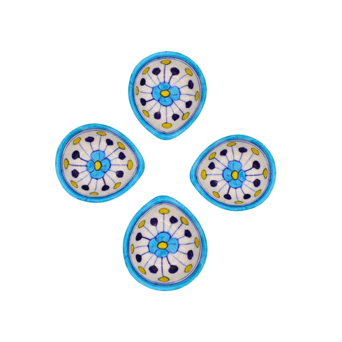 Set of 4 Blue Pottery Sky Blue and white color diyas