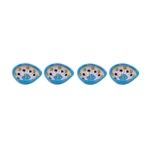 Set of 4 Blue Pottery Sky Blue and white color diyas