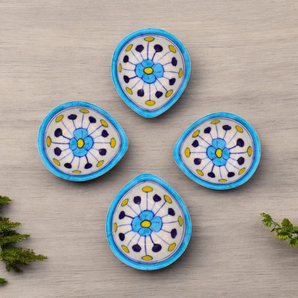 Set of 4 Blue Pottery Sky Blue and white color diyas