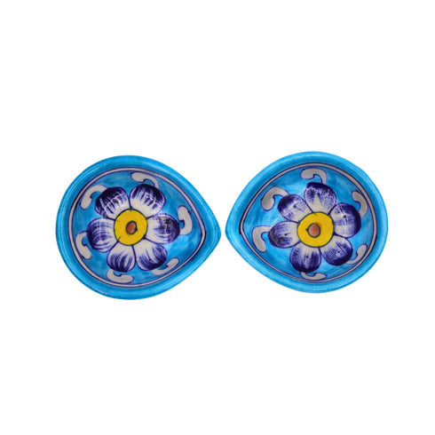 Set of 4 Blue Pottery Turquoise Diyas