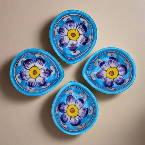 Set of 4 Blue Pottery Turquoise Diyas