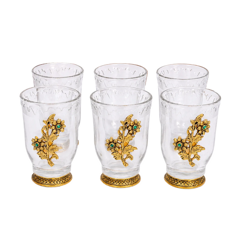Set of 6 German Silver Glasses without Tray with Floral Engravings