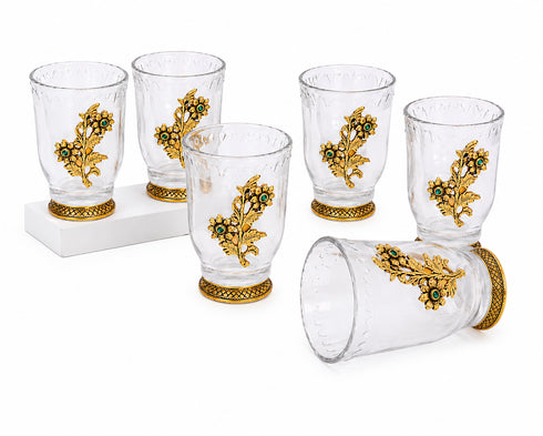Set of 6 German Silver Glasses without Tray with Floral Engravings