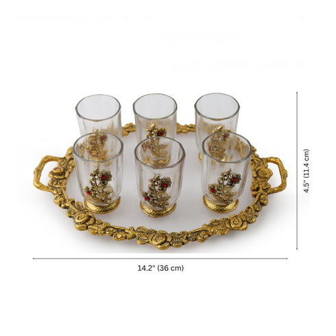 Set of 6 Glasses with Decorative Tray