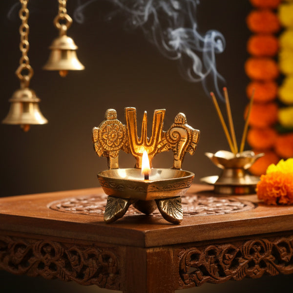 Shankh Chakra Namah Brass Diya – Spiritual Décor Item