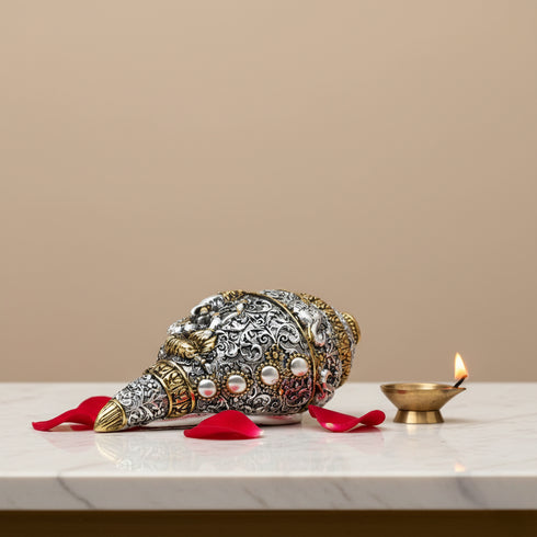 Silver-Gold plated Ganesh Shankh (Conch) showpiece