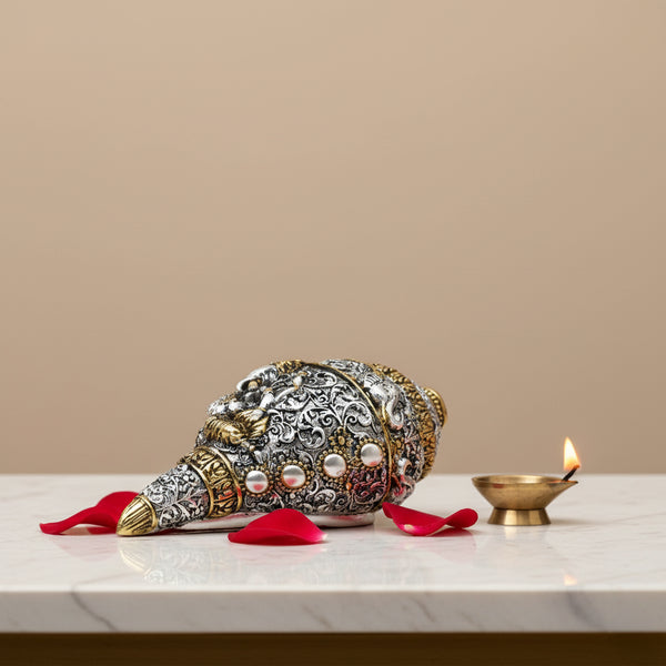 Silver-Gold plated Ganesh Shankh (Conch) showpiece
