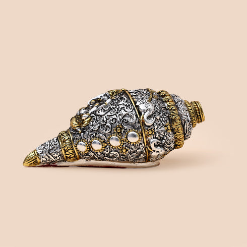 Silver-Gold plated Ganesh Shankh (Conch) showpiece