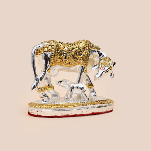 Silver-Golden plated Divine Kamdhenu Cow and Calf